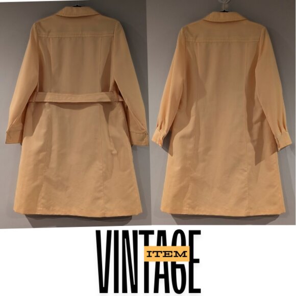 Vintage 1980s Pastel Yellow Button Up Trench or Rain Coat by Atkins, Size M - Picture 2 of 3